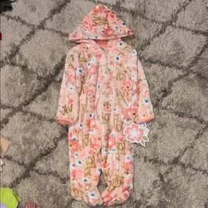 Cozy Pink Hooded Onesie with Animal Print